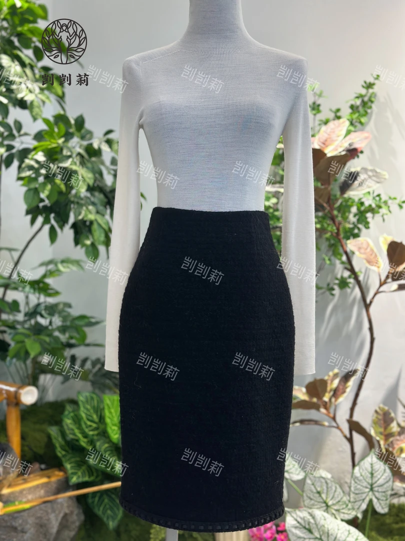 剀剀莉 冬季新款（烟墨）黑色气质时尚精致修身半身裙0-15度