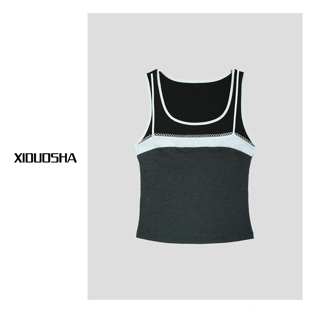 XIDUOSHA/喜朵莎小众设计款假两件吊带拼接背心XDS1261