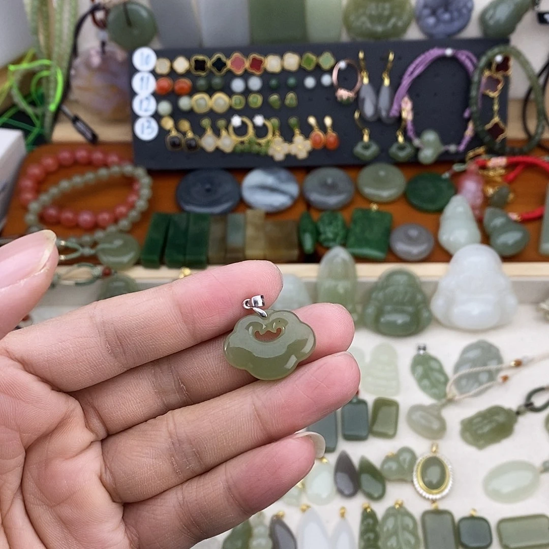 和田玉银S925镶嵌吊坠(不含链)