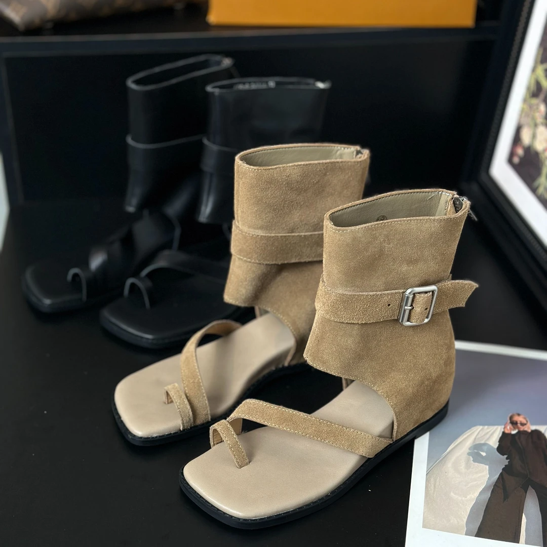 真皮鞋3公分内城高百搭厚底时装夏季休闲方头坡跟高帮女士鞋89865