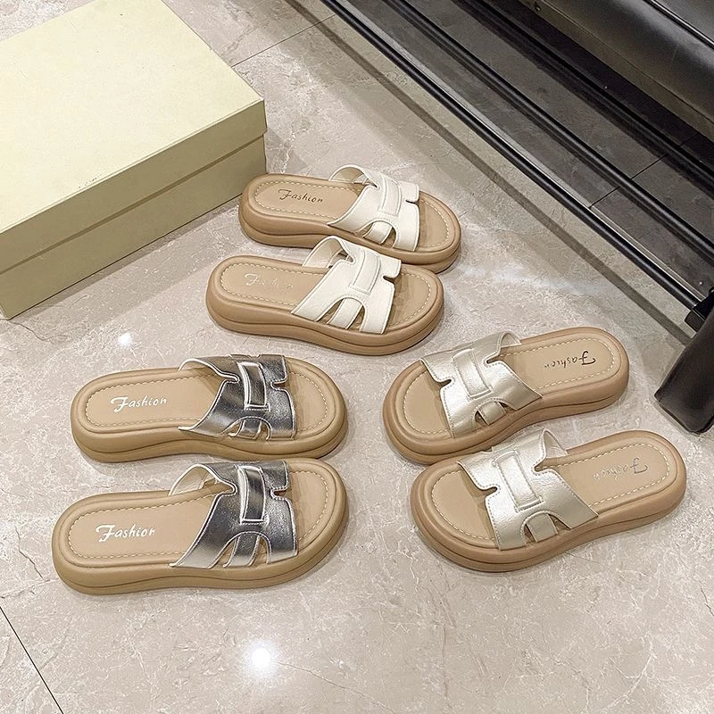 2025新款踩屎感厚底防滑沙滩一字拖软底松糕小个子增高舒适凉拖鞋