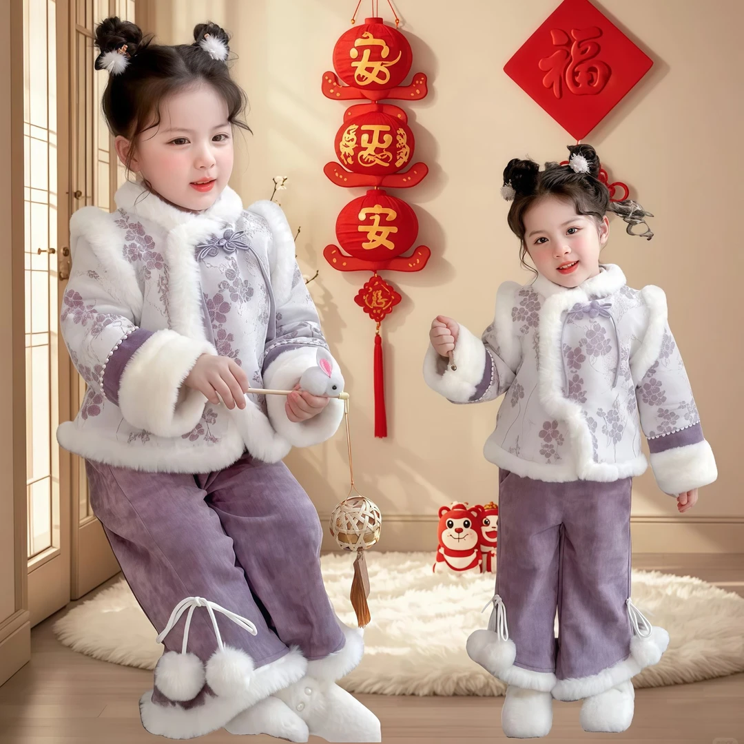女童拜年服中国风套装新年装唐装冬季洋气女宝宝保暖冬装过年衣服