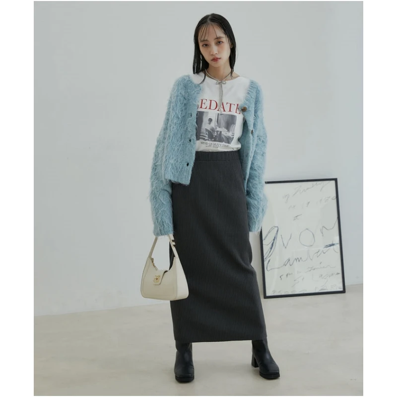 【MonTendre】日系品牌  春季新款 V 时尚百搭纯色多开叉紧身半身裙