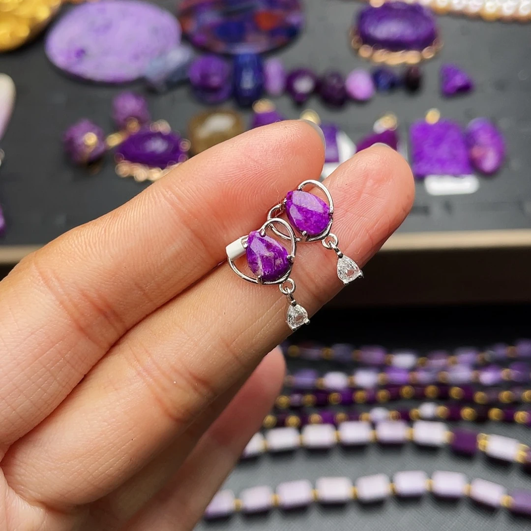 苏纪石（舒俱来）耳钉银S925镶嵌