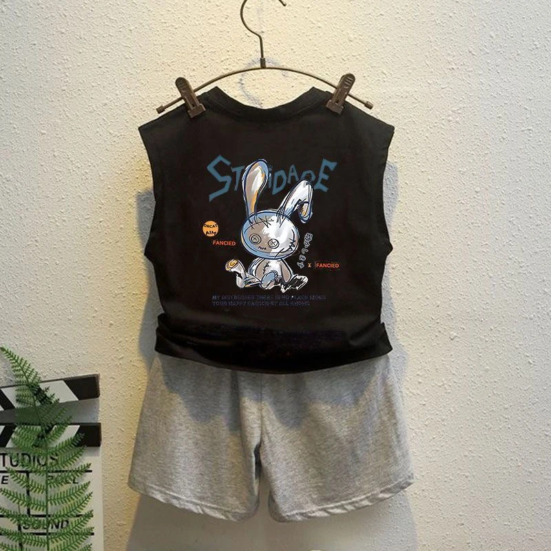 男童卡通兔印花新款儿童背心T恤洋气宝宝夏季无袖坎肩中小童上衣