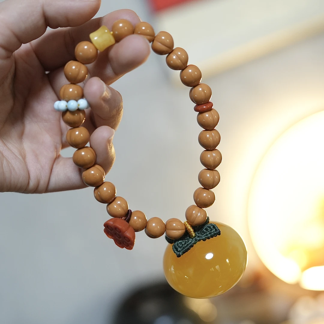 蜜蜡柿子柿柿如意天然蜜蜡平安扣吊坠无优化焦皮料橘黄满蜜糖妖花