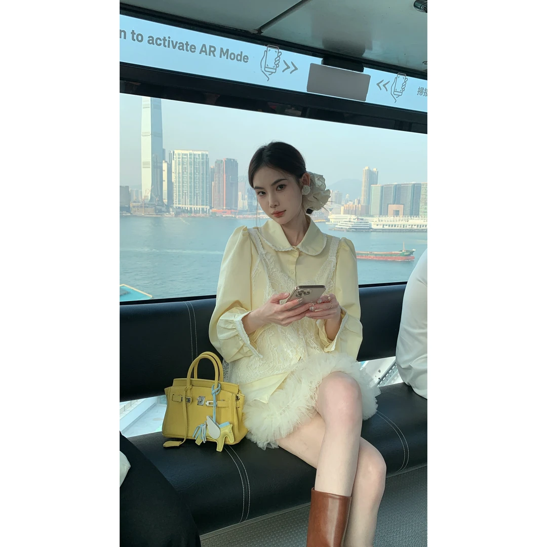 【韩女角色卡】25168 重工蕾丝背心+新款高级感宽松不规则设计衬衫