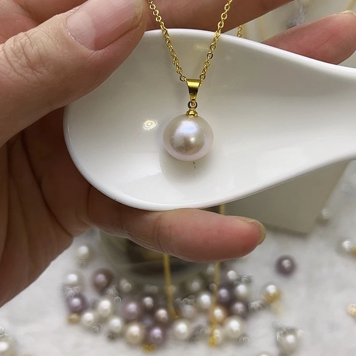 合金白珠金色瓜子扣淡水珍珠