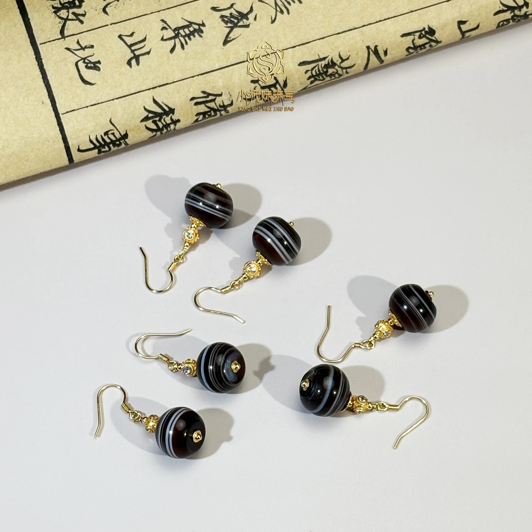 扶摇臻选|缠丝线线玛瑙耳钩多样性发一对0084