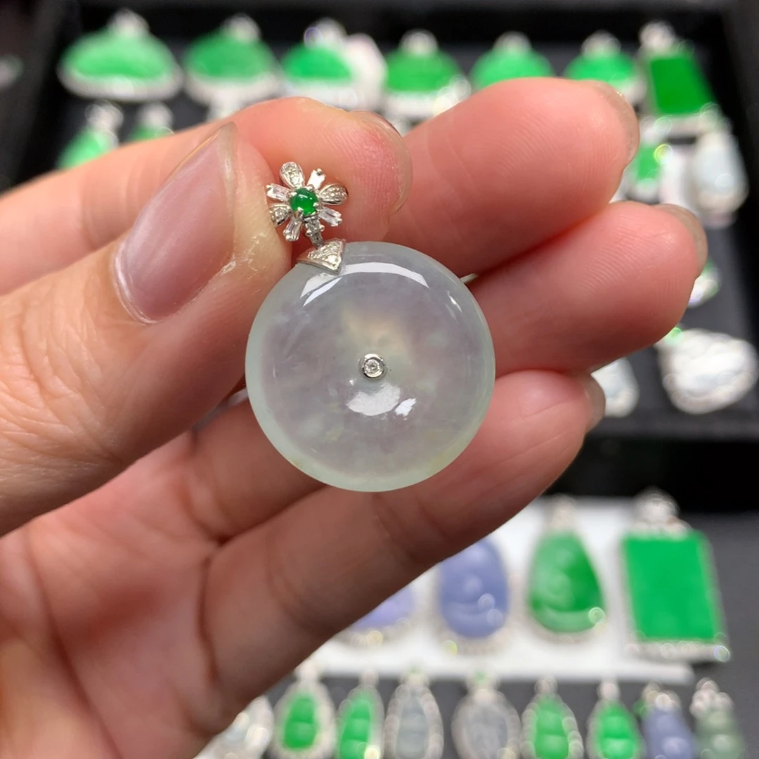 翡翠18K金镶嵌吊坠(不含链)