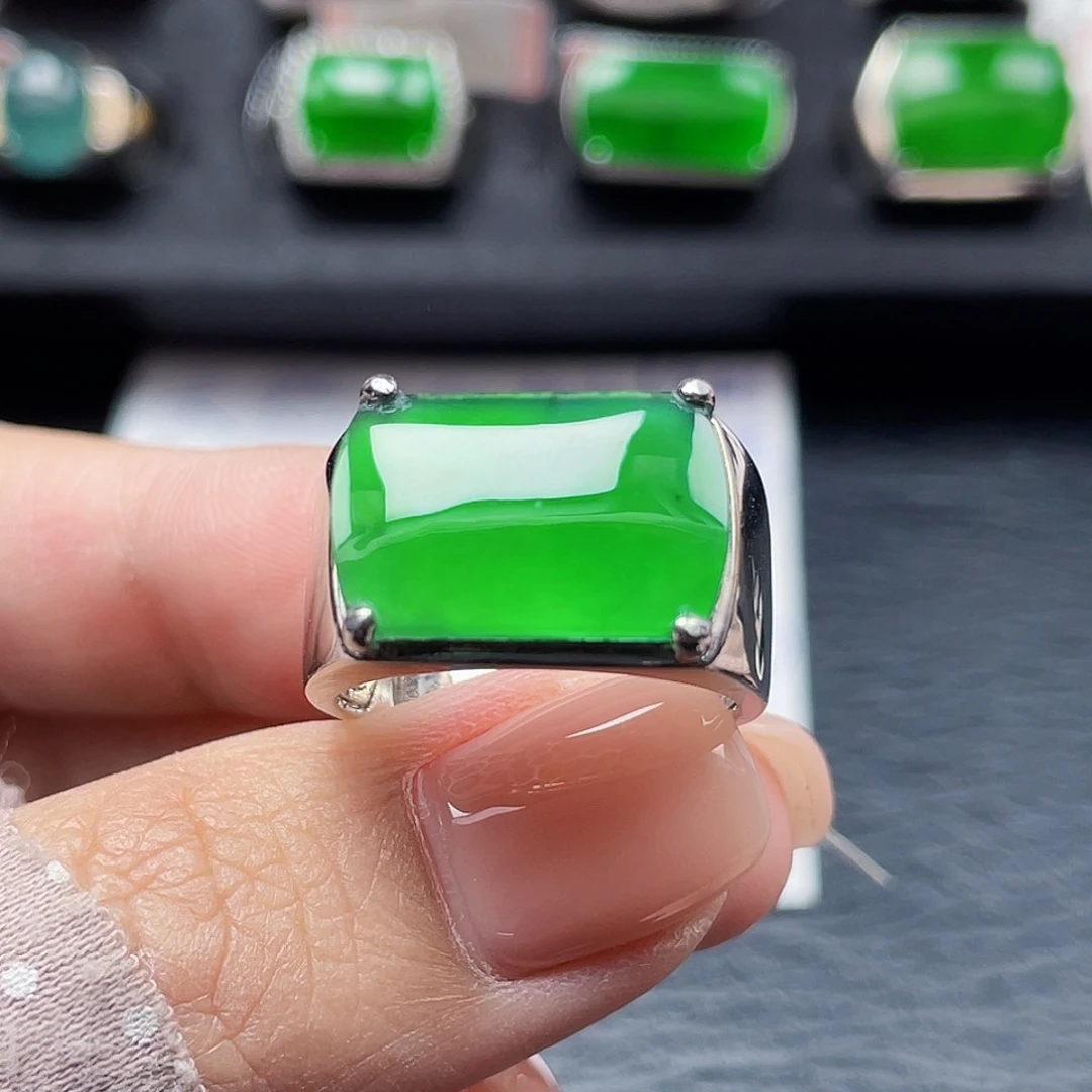 翡翠戒指银S925镶嵌天然a货翡翠没运费险3354