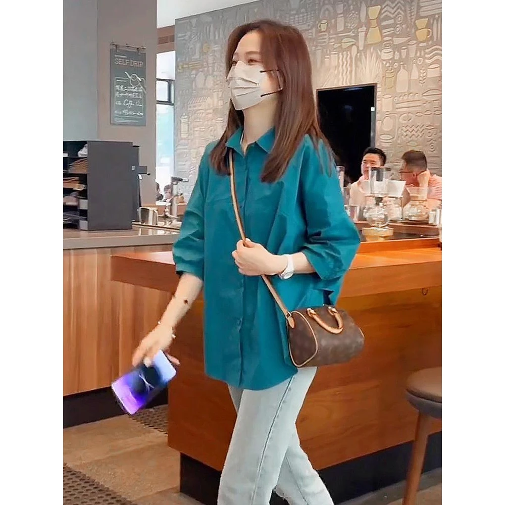衬衫女中袖时尚洋气小衫春秋夏新款上衣宽松休闲衬衣薄时尚百搭新