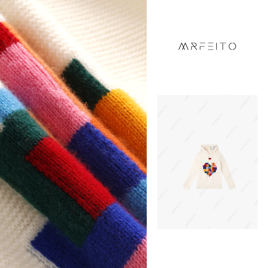 百搭立体爱心拼色针织连帽抽绳上衣H87M01Q28813