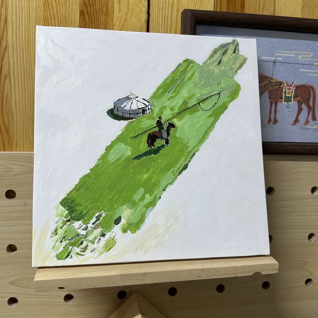 蒙古元素《骑马的人》数字油画（30×30cm）