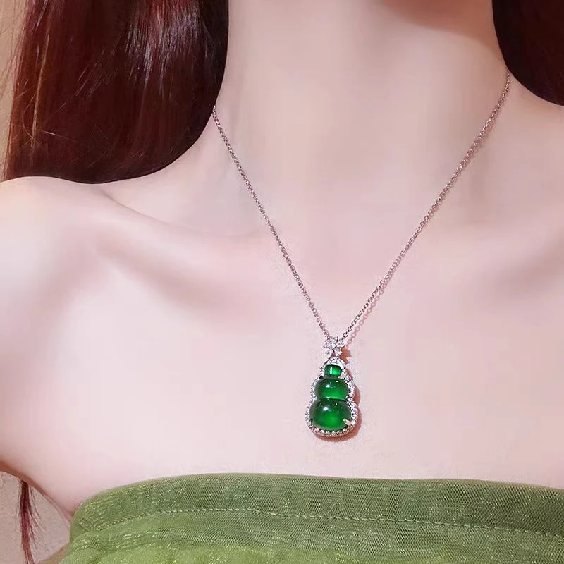 合金项链 【福利品】满绿色显白葫芦镶钻项链新中式精致锁骨链9312