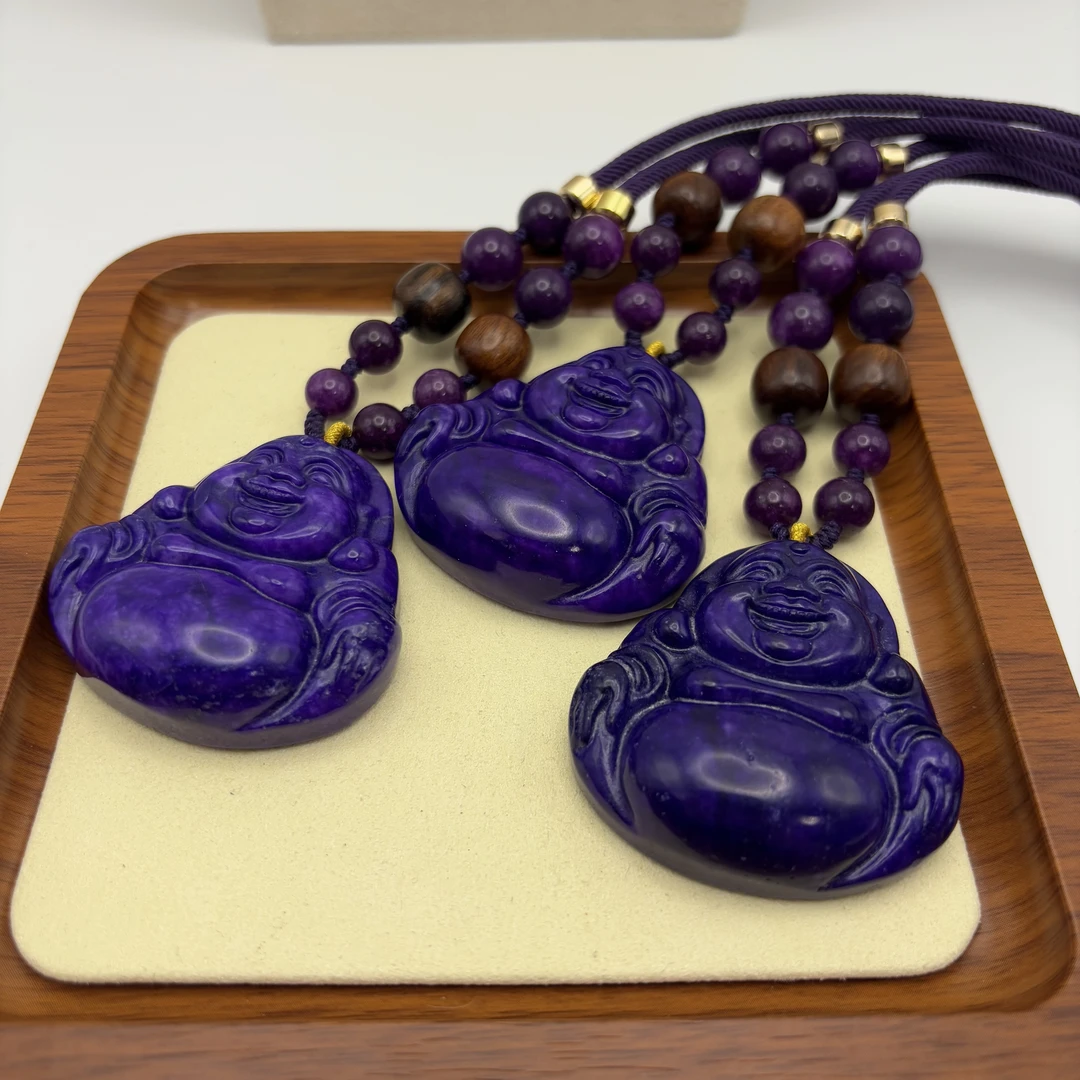 非金属珐琅项链 紫色雕刻佛公吊坠项链  F6