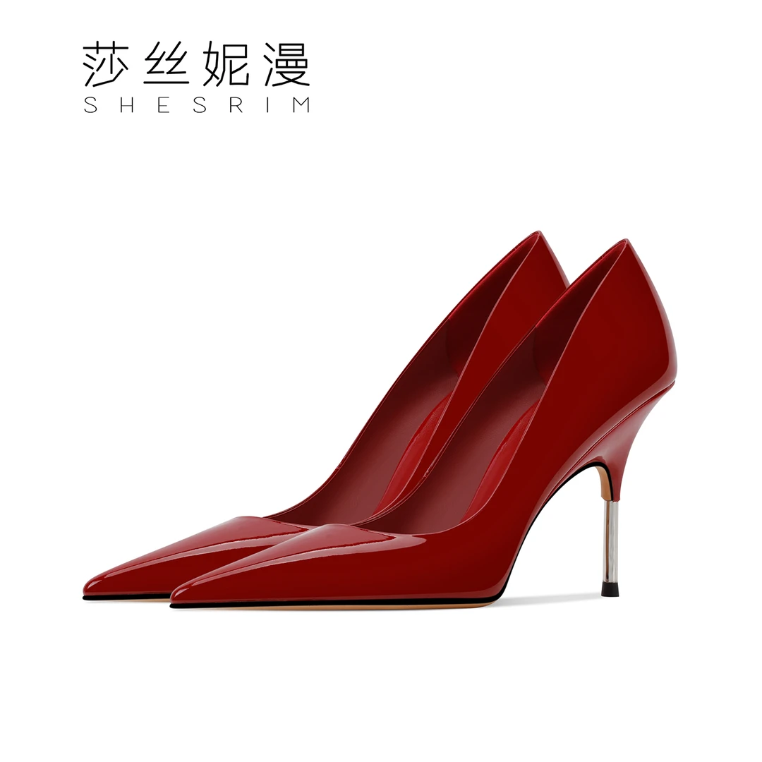 时装秀场款秋冬季高跟单鞋尖头细高跟浅口单鞋红色女高级感高跟鞋