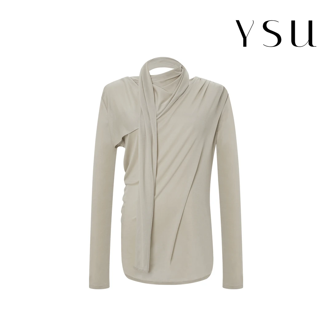 【余书】挂脖飘带不规则设计感打底衫上衣Y303518