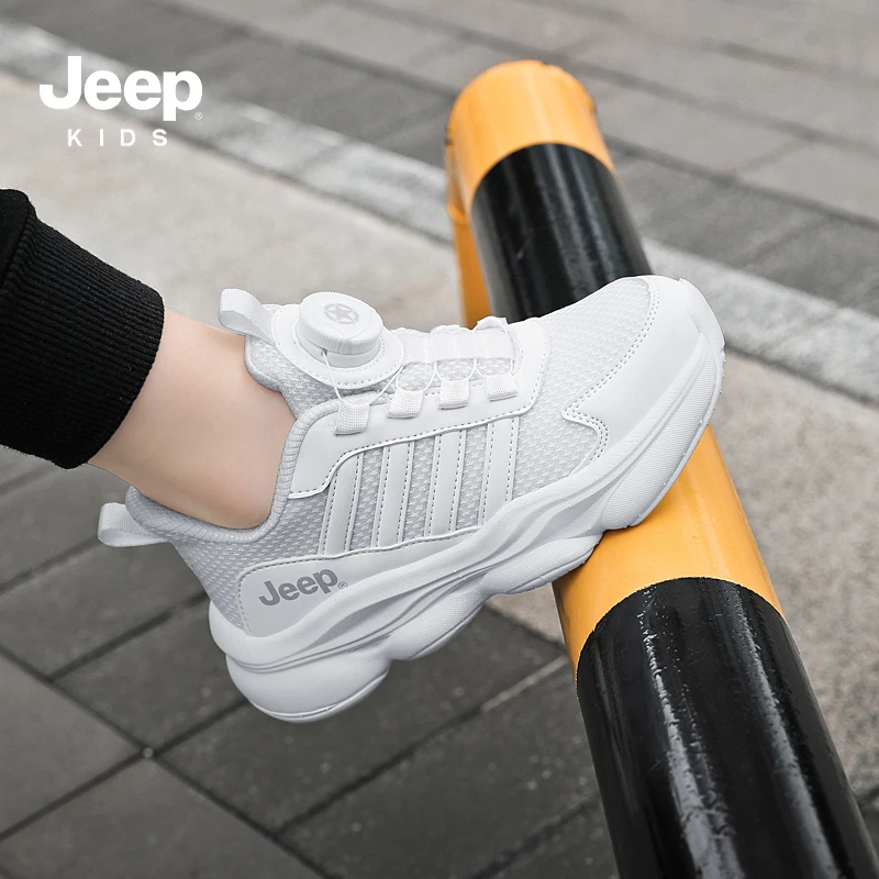JEEP开学季男女童小白鞋2025秋季软底防滑小学生上学时穿运动白鞋