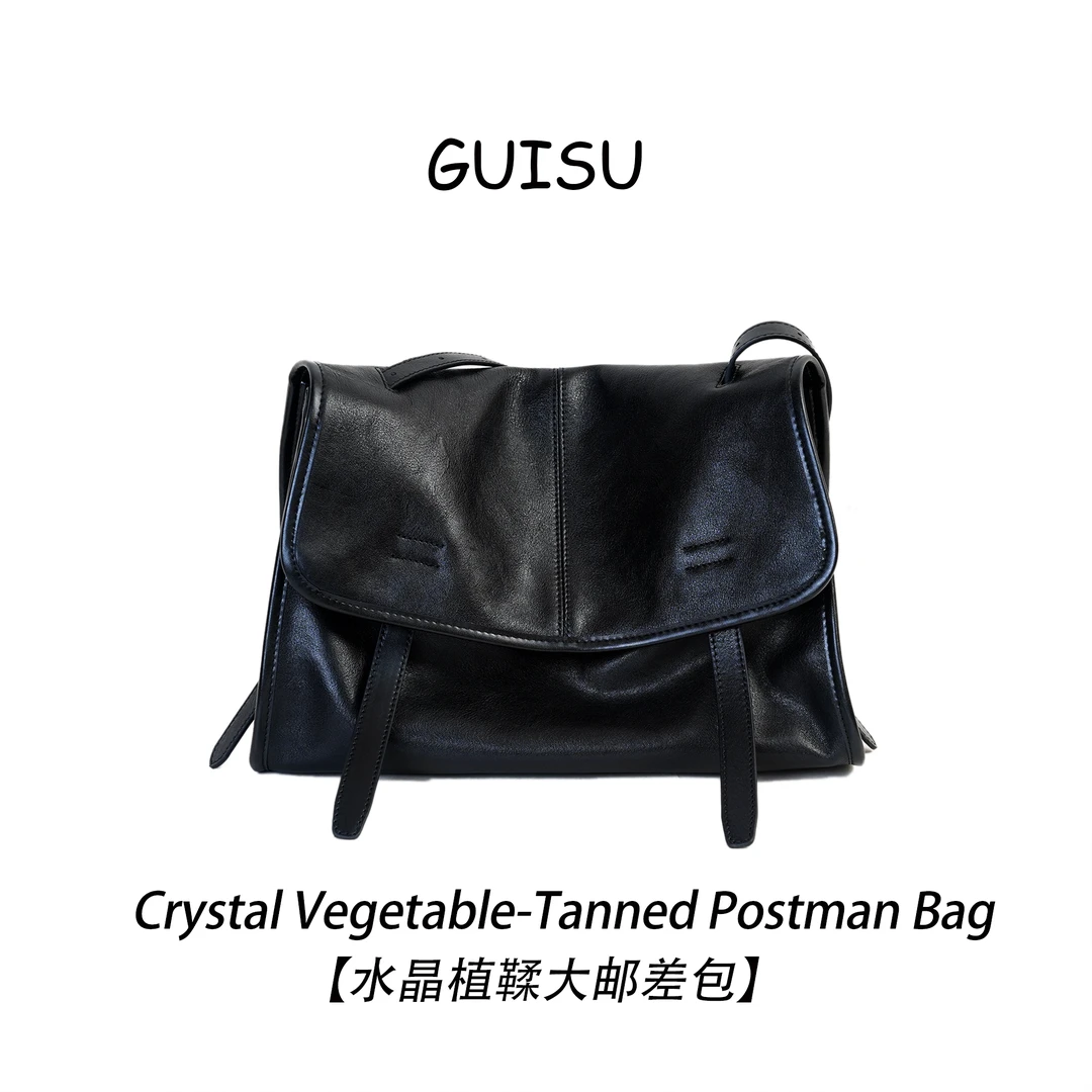 【闺宿】水晶植鞣头层牛皮时尚百搭单肩斜挎复古女士大邮差包2516