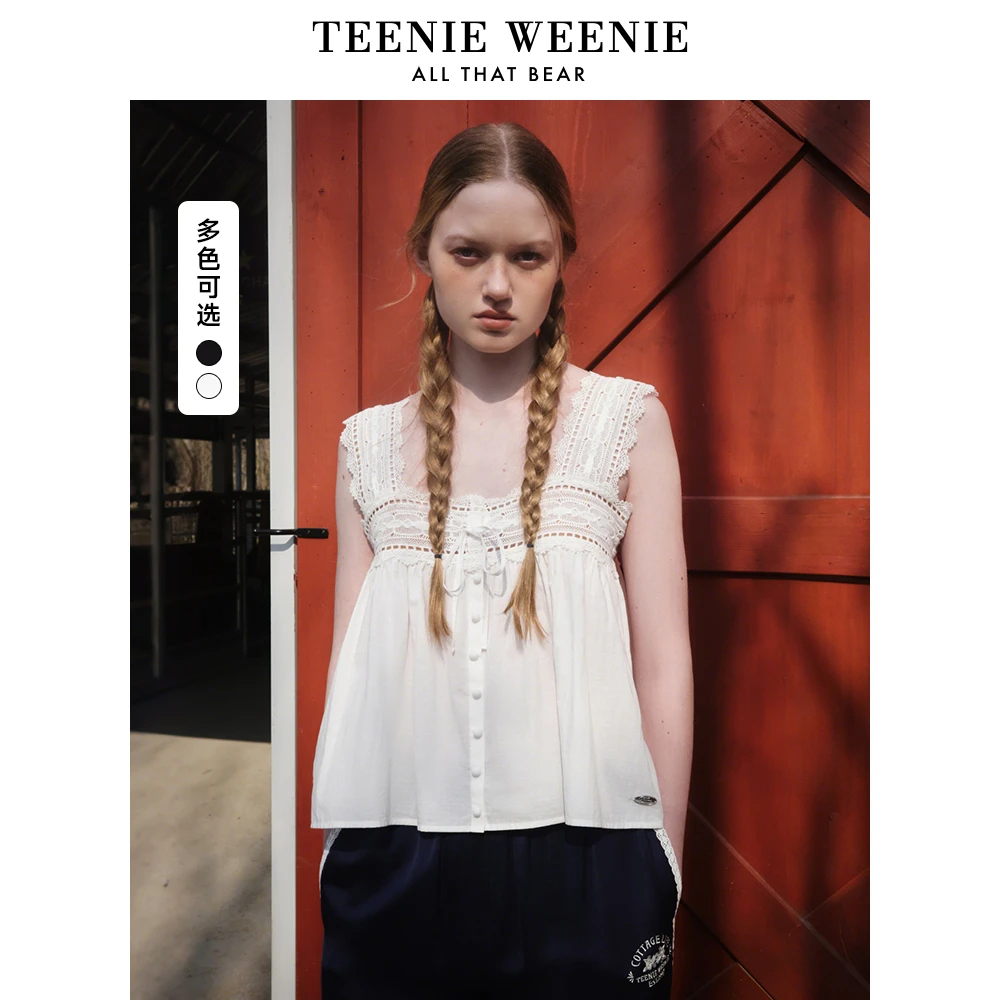 TeenieWeenie小熊女装衬衫25法式甜美蕾丝轻假日吊带TTYA256413N