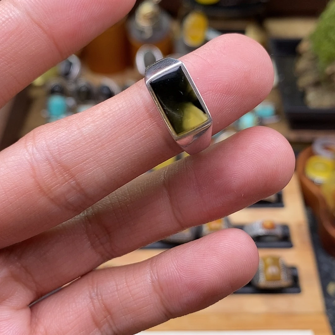 琥珀银S925镶嵌戒指