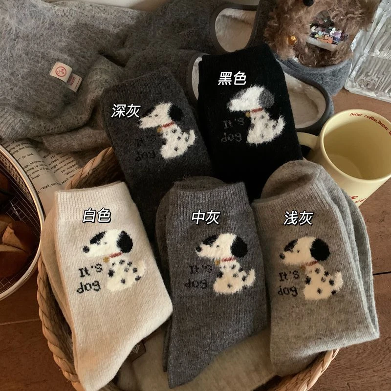 袜子女秋冬季可爱斑点狗中筒袜ins潮简约百搭日系可爱小狗长袜CCC