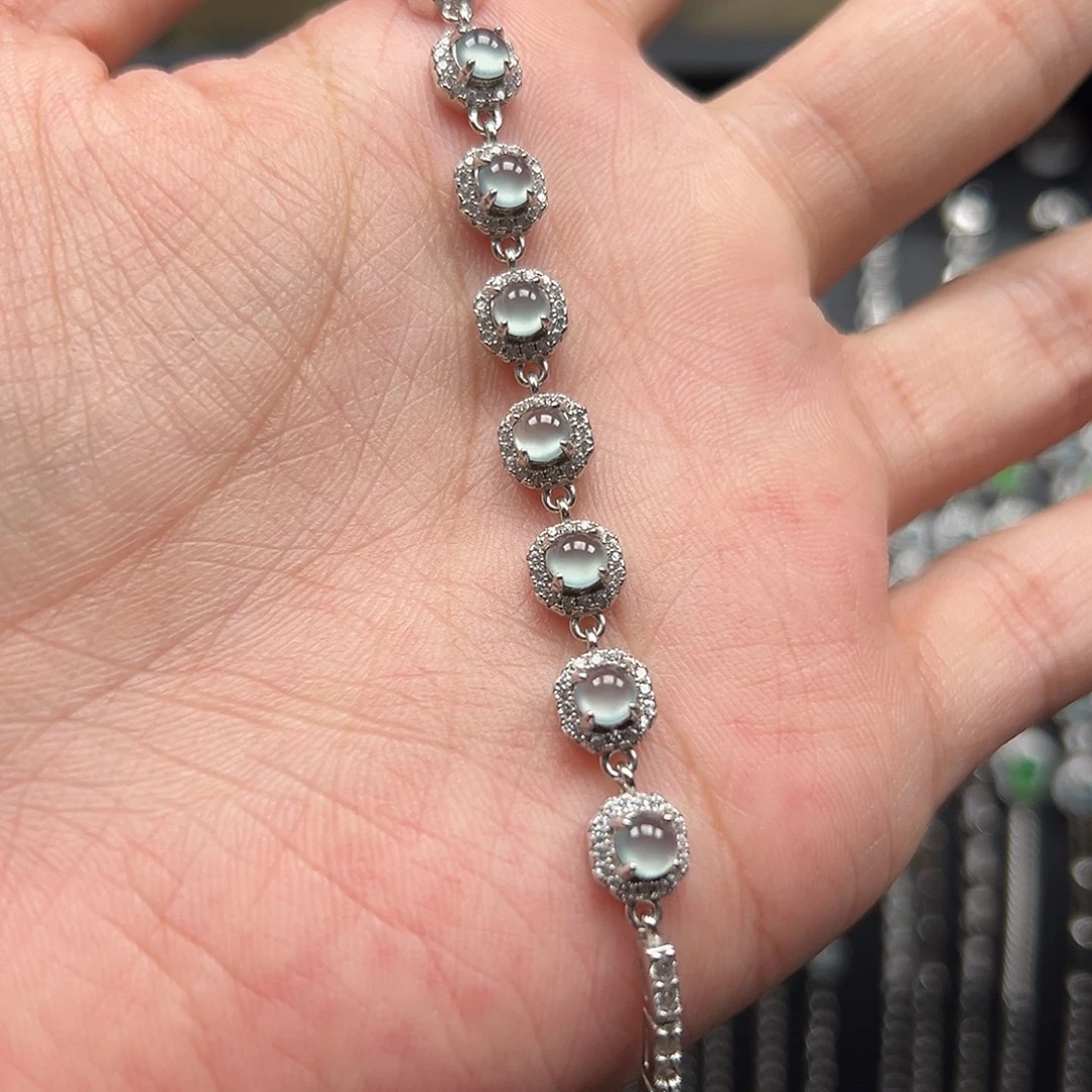 南***意翡翠银S925镶嵌手链