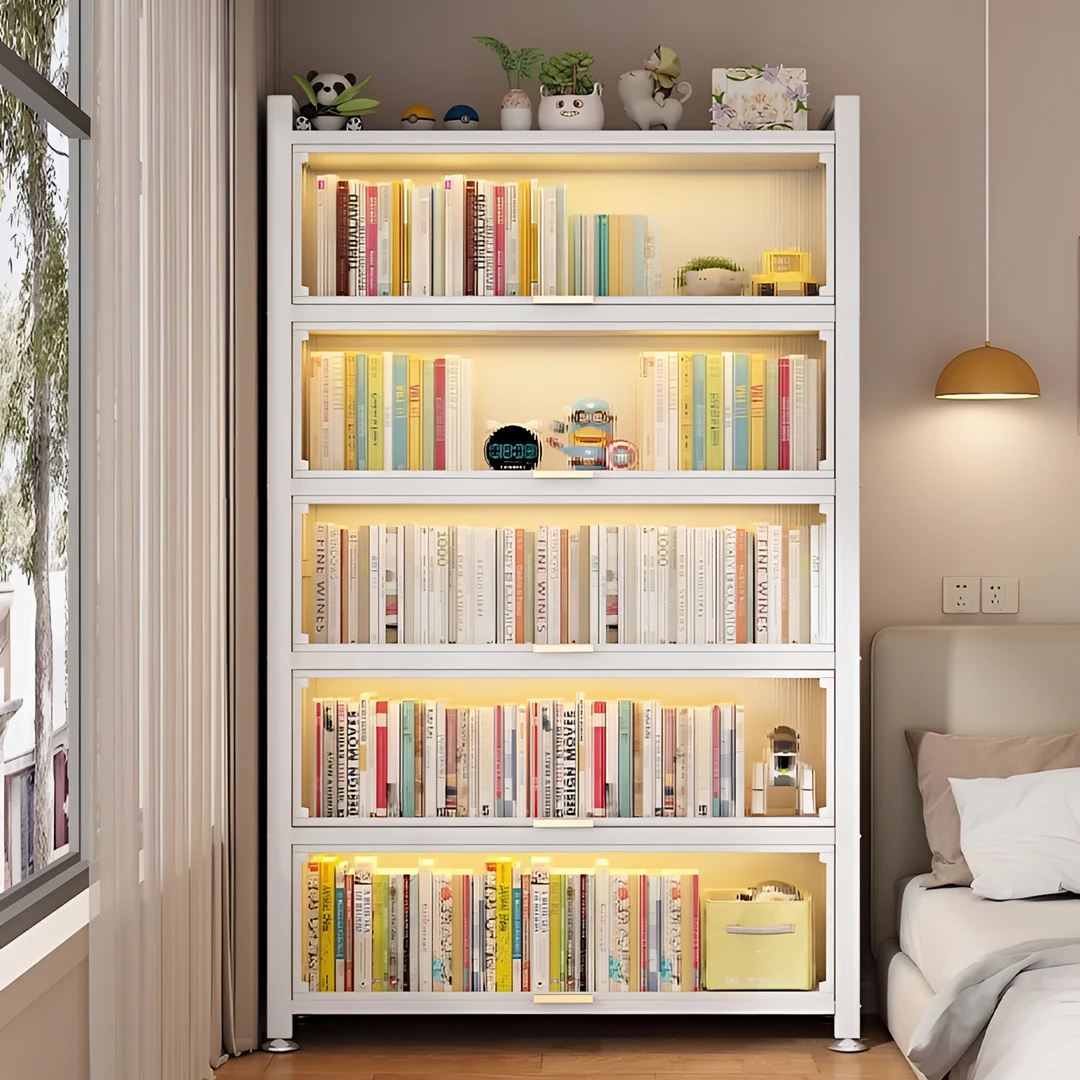 钢制书柜带门儿童书架防尘家用储物柜铁艺书籍收纳架字卧室置物柜