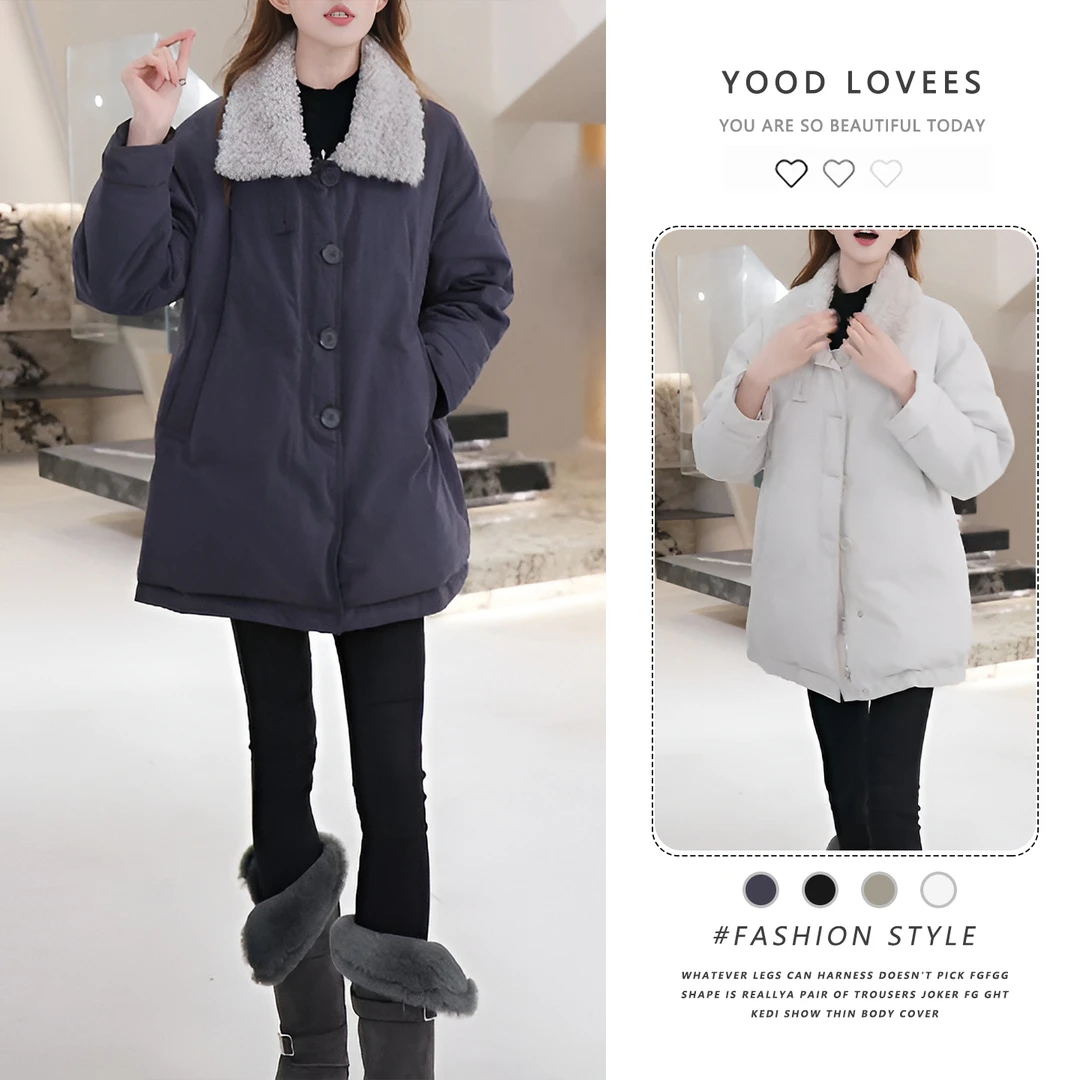 韩系小香风高端精致棉服外套女冬装设计感宽松毛毛立领拼接棉服潮
