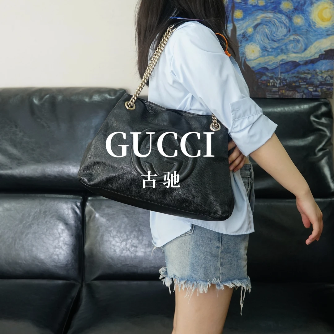 95新 GUCCI/古驰 黑色双G单肩包/EE05108672/8672