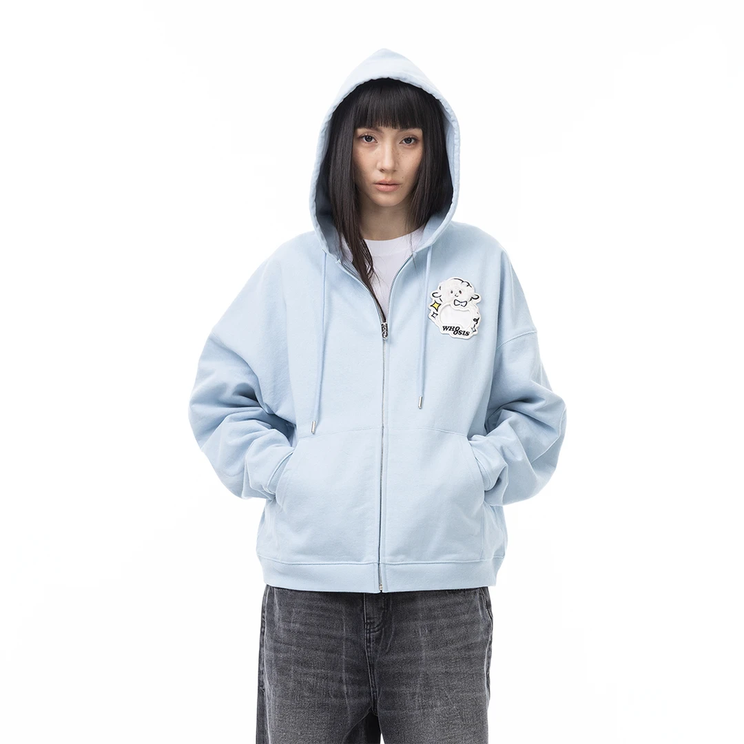 WHOOSIS（不知其名）毛绒卡套拉链帽衫宽松青春男女校园情侣