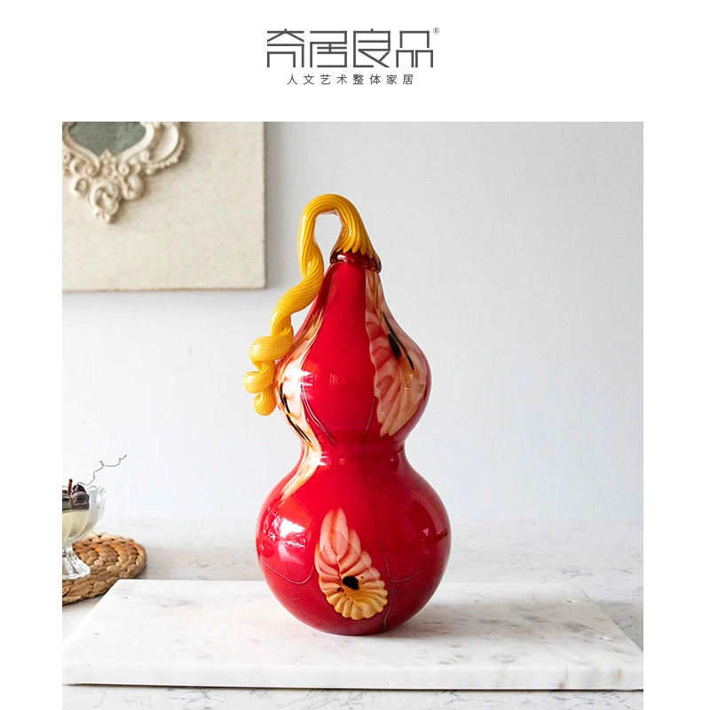【奇居家居】工艺品琉璃葫芦/福录瓶摆件红色LSA-61