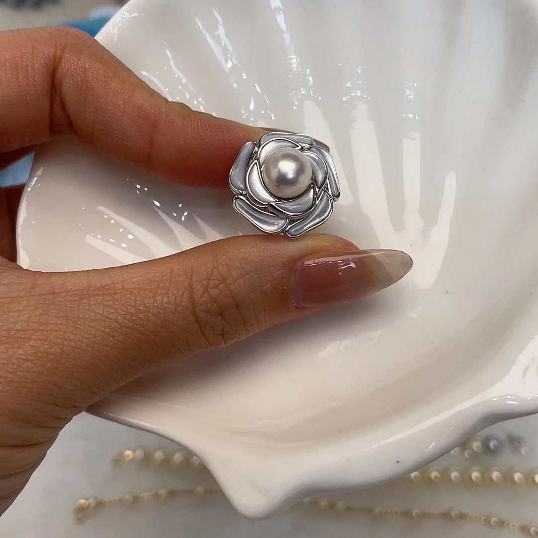 海水珍珠银S925镶嵌戒指
