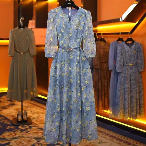 【赫尔温】设计款湛蓝色时尚收腰显瘦连衣裙DHZZR50613