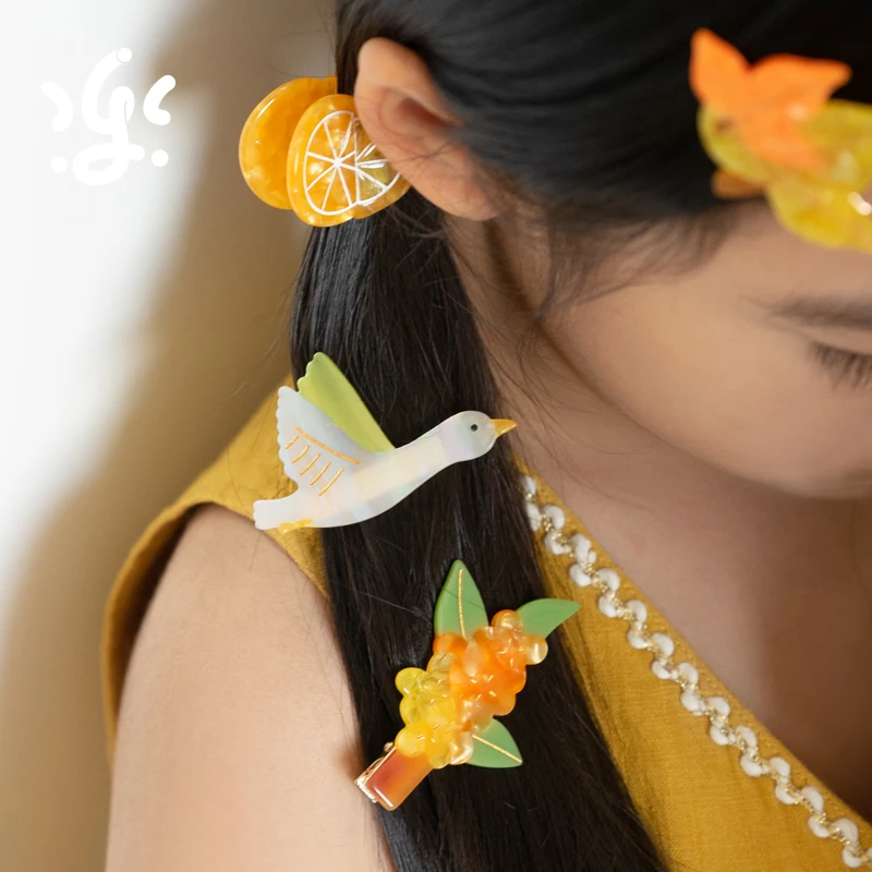 古古楽原创中国风古诗发夹春夏秋冬亲子发饰鲨鱼夹抓夹宝宝成人