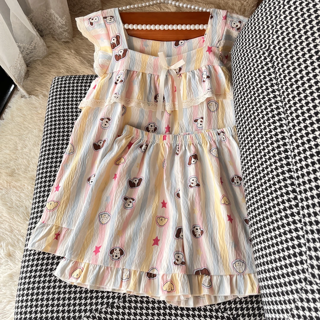 碎花夏季薄款吊带睡衣两件套装女爆款2025新款带胸垫可外穿家居服