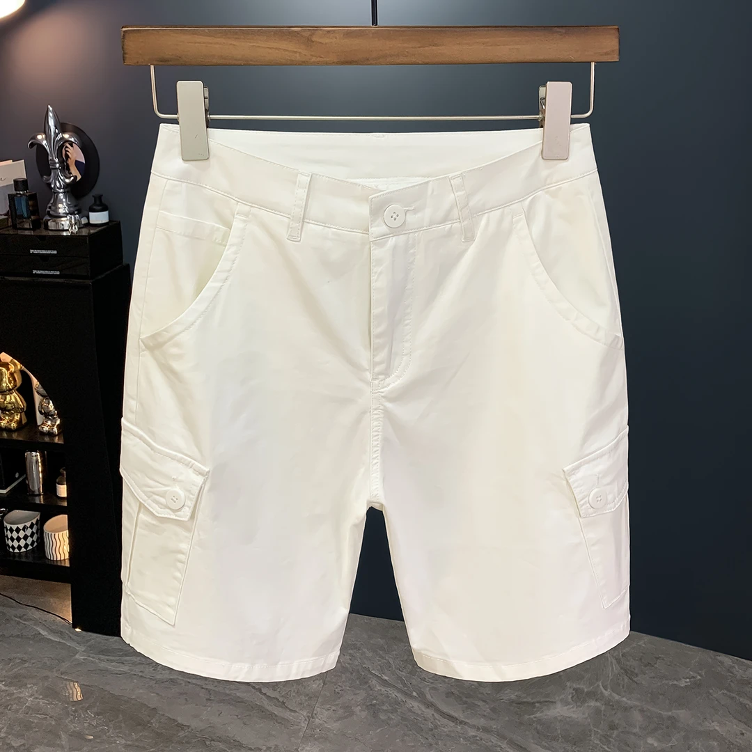 夏季白色休闲工装短裤男2025新款潮流百搭中裤舒适薄款水洗五分裤