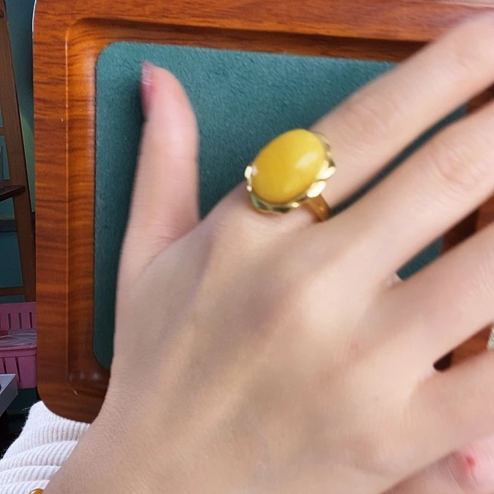 蜜蜡银S925镶嵌戒指戒指