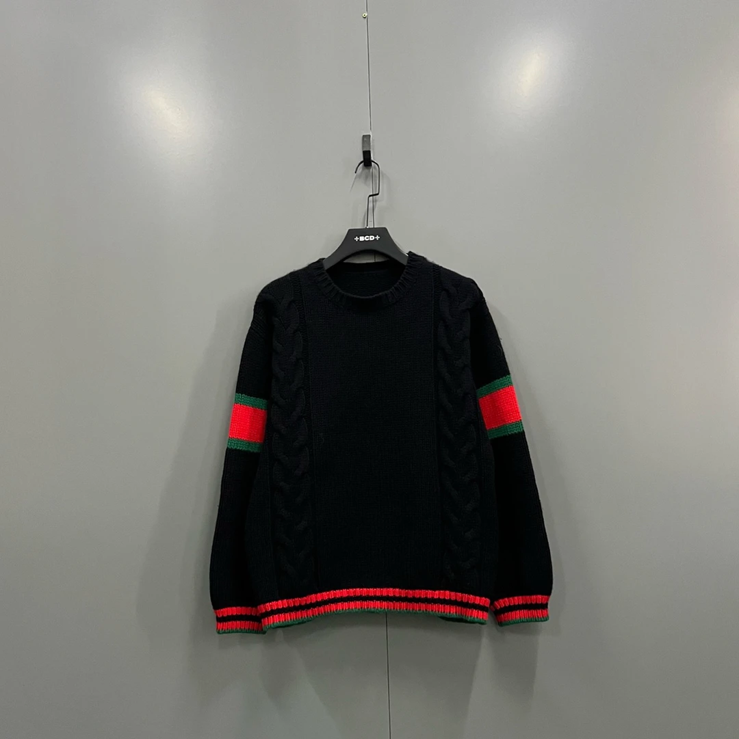 99新 GUCCI/古驰 h926 红绿条纹针织毛衣 M码/609041