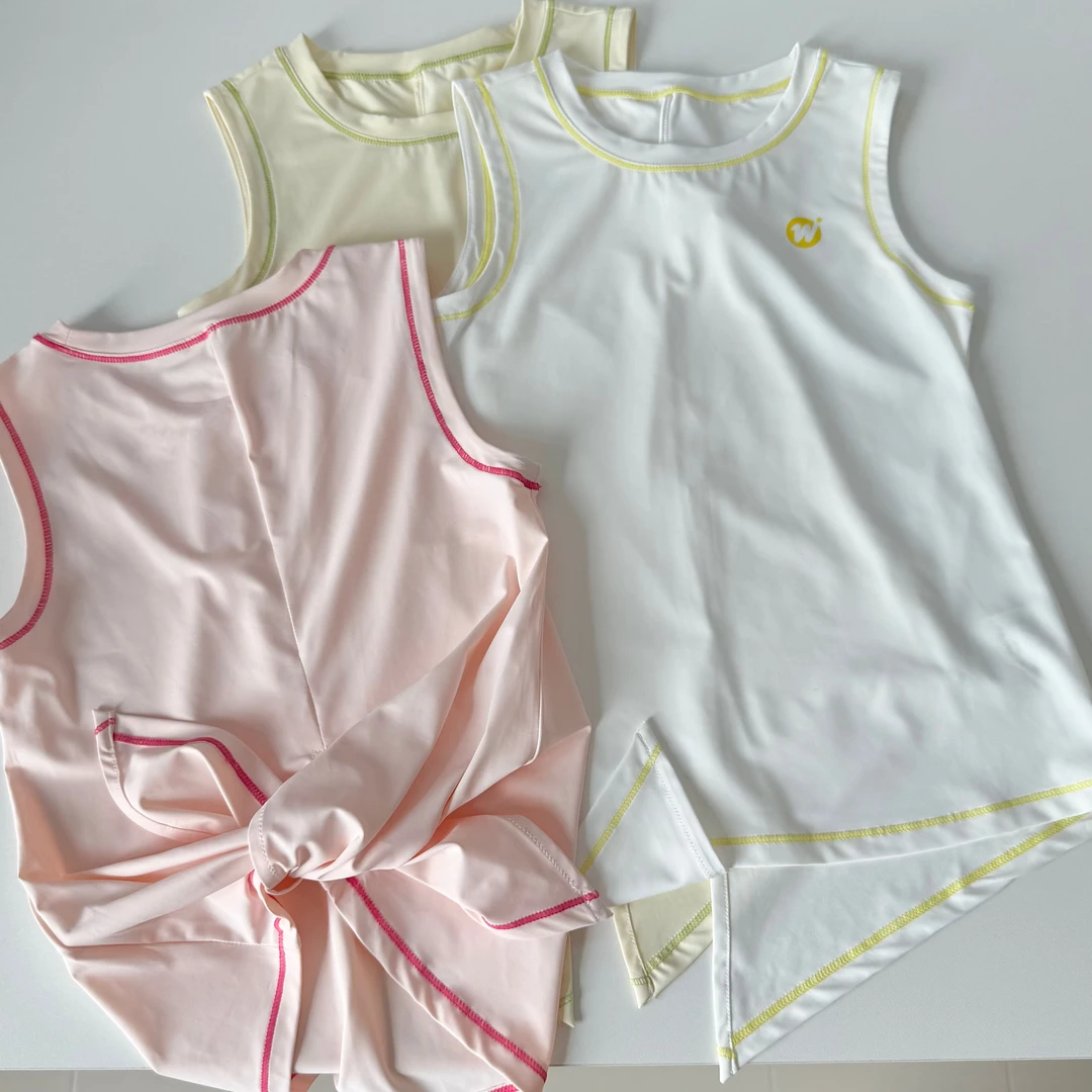 肉肉家-【身高+10拍燕尾速干背心T恤】儿童夏季明线无袖透气上衣