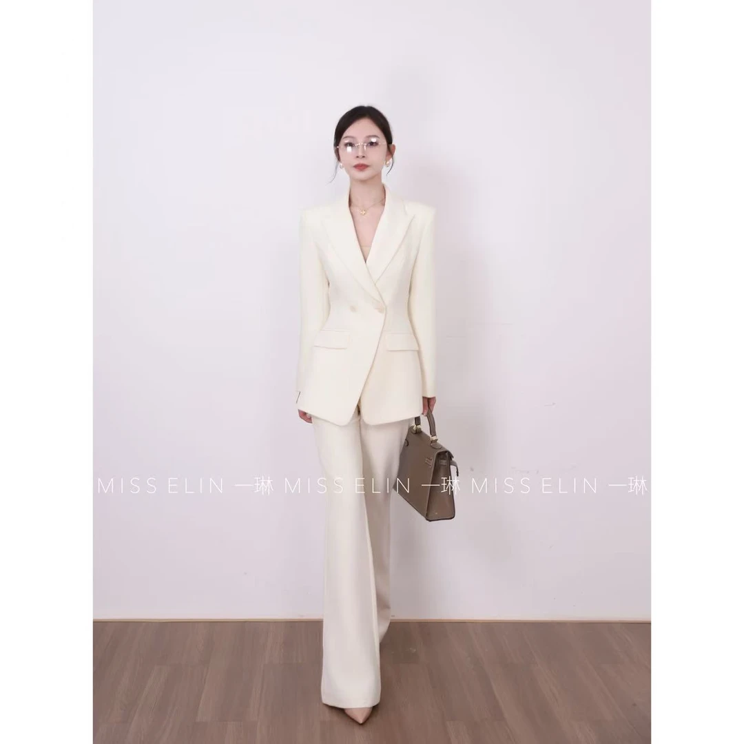 一琳Elin西装套装【高知职场】正肩修身显瘦西服微喇长裤XMZH6135