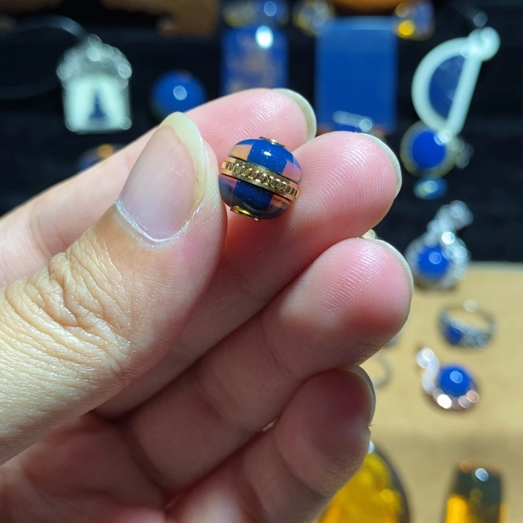 琥珀未镶嵌裸石多米尼加蓝珀10mm金镶汉堡珠