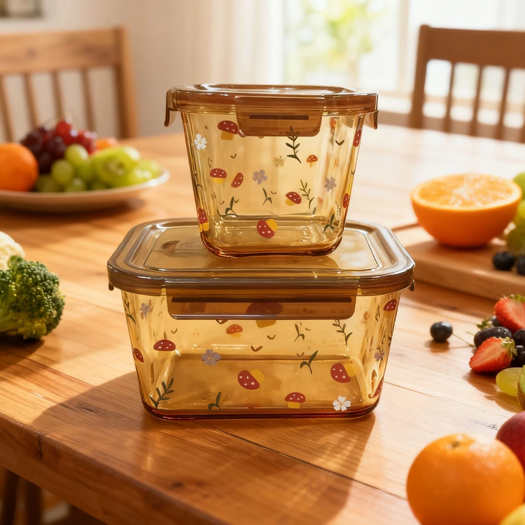 【一大一小】组合装蘑菇琥珀原色高硼硅玻璃保鲜盒家用耐高温密封盒