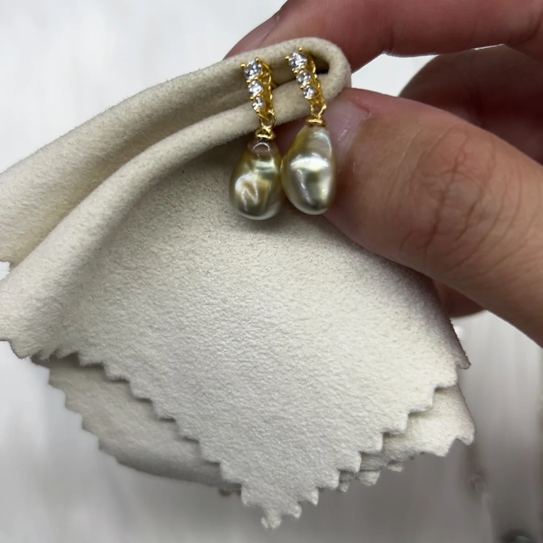 银S925镶嵌耳饰海水珍珠海水金珠keshi耳坠