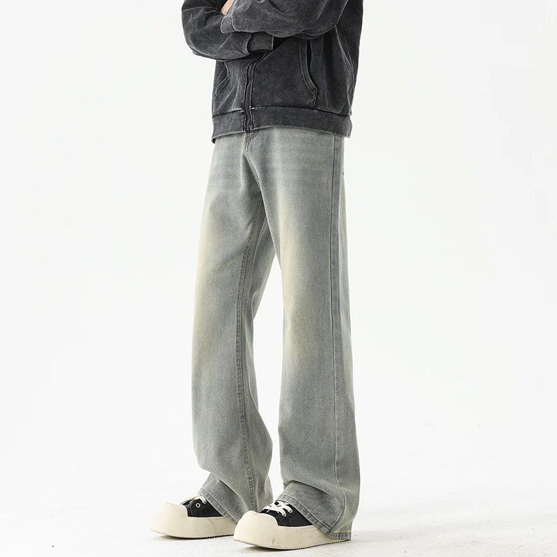 复古蓝微喇叭牛仔裤男款高街美式简约vibe窄版直筒裤cleanfit裤子