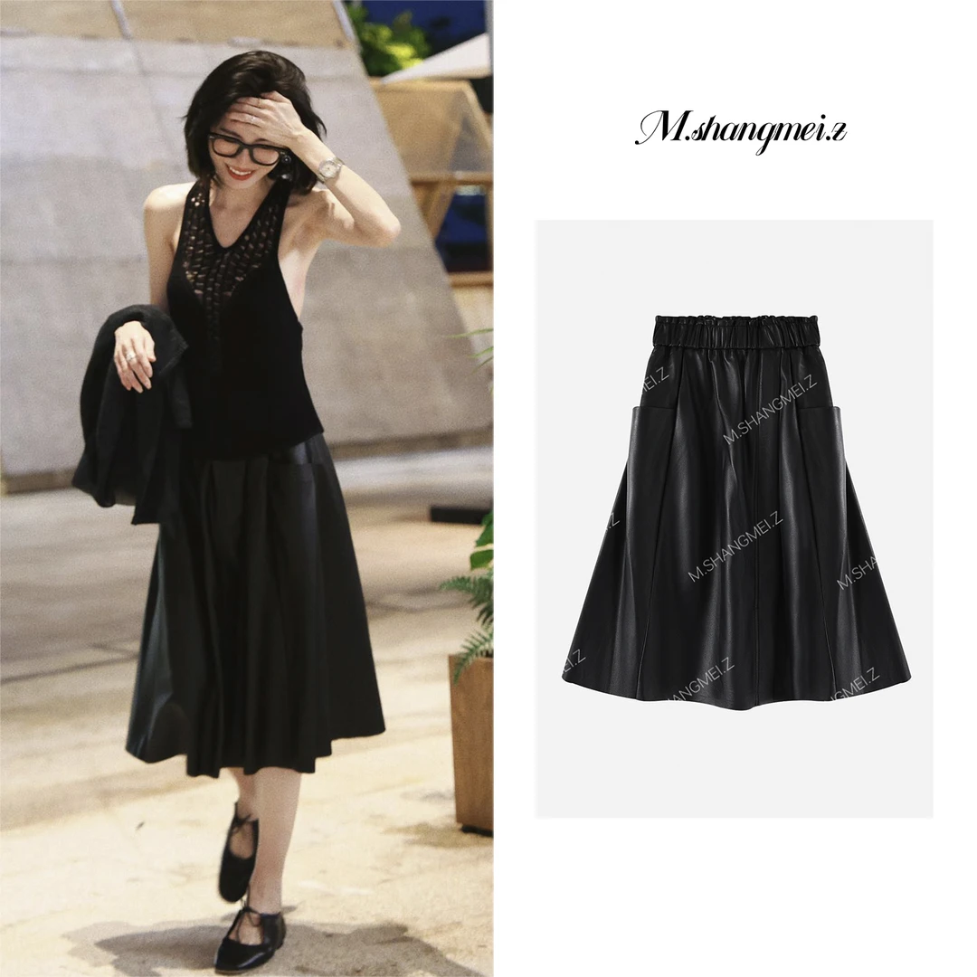 M.SHANGMEI.Z/沐熙【女爵皮裙】美大哥显瘦松紧腰皮半身裙X072706