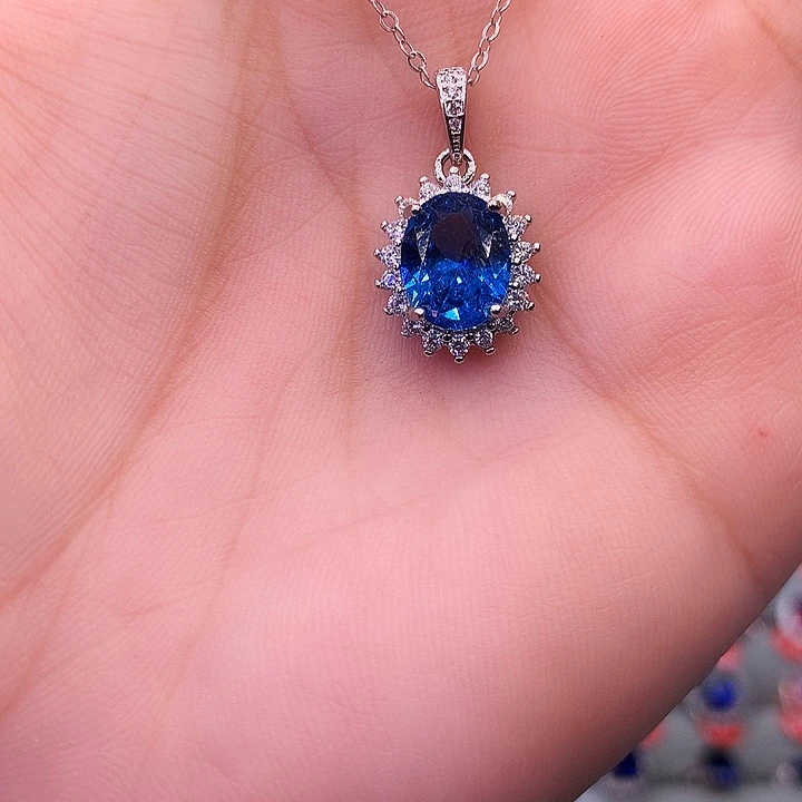 蓝宝石吊坠(赠链)银S925镶嵌