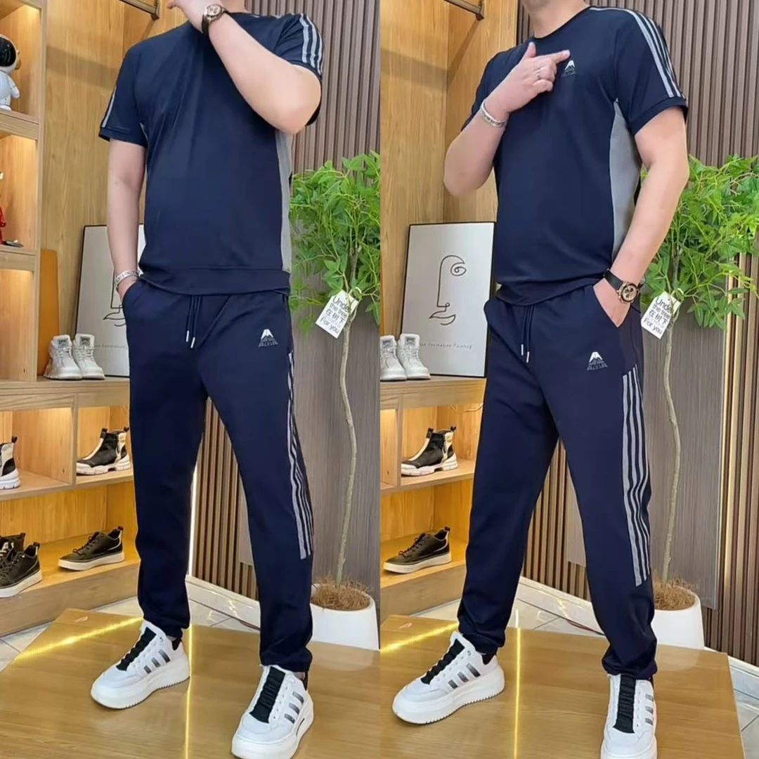 2025夏季高弹冰丝空调套装男士休闲套装舒适透气运动两件套