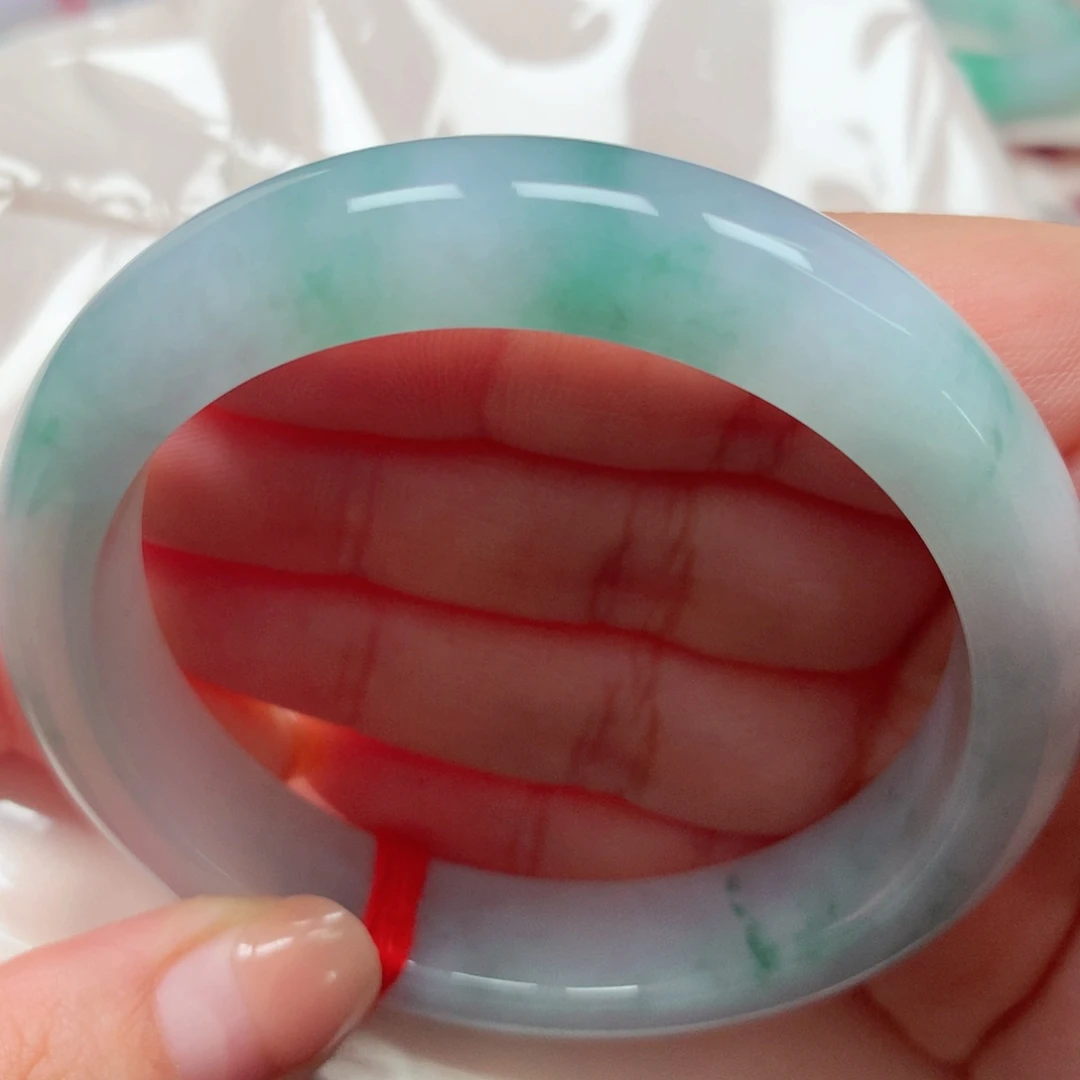 翡翠未镶嵌手镯19冰胶蓝花